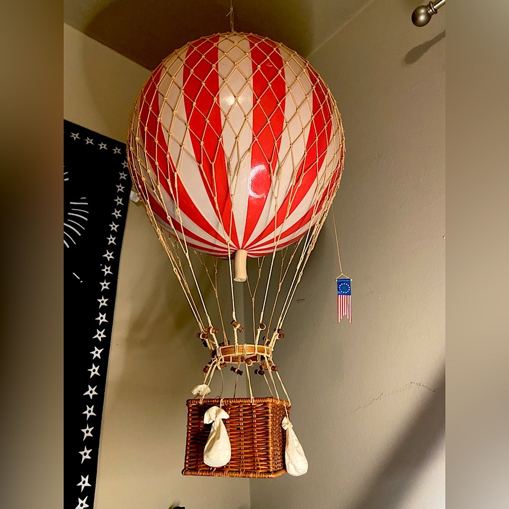 Cali Modern Classic Brown Woven Basket Red Miniature Hot Air Balloon - Large